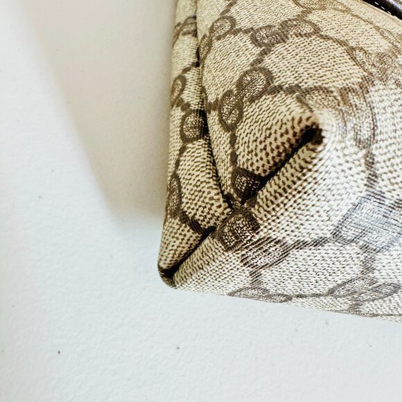 AUTHENTIC GUCCI SIGNATURE GG COATED CANVAS LEATHER TRIM COSMETIC POUCH VINTAGE - Picture 8 of 15